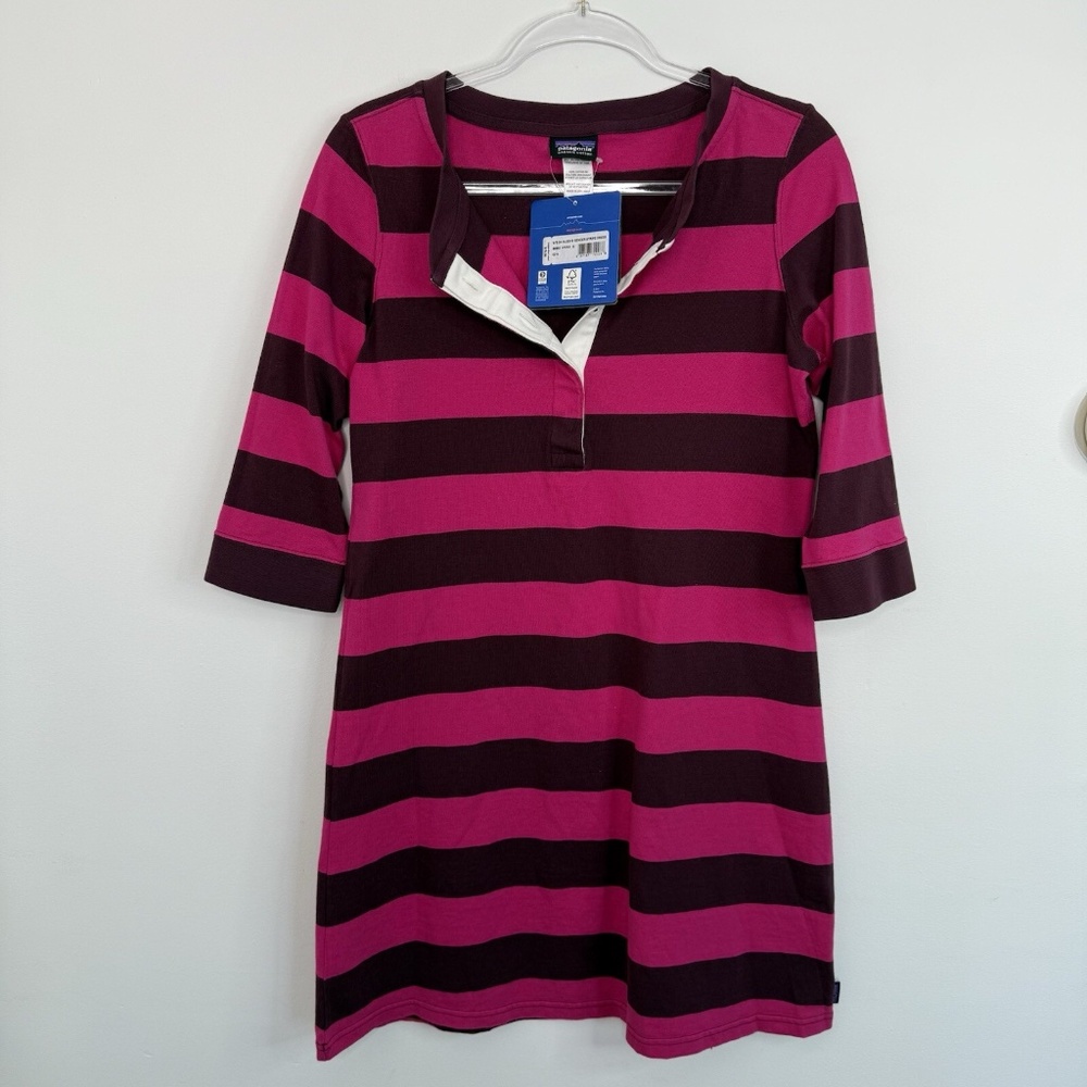 Patagonia 100% Organic Cotton Sender Striped Dress Women’s M Pink 3/4 Sleeve NWT